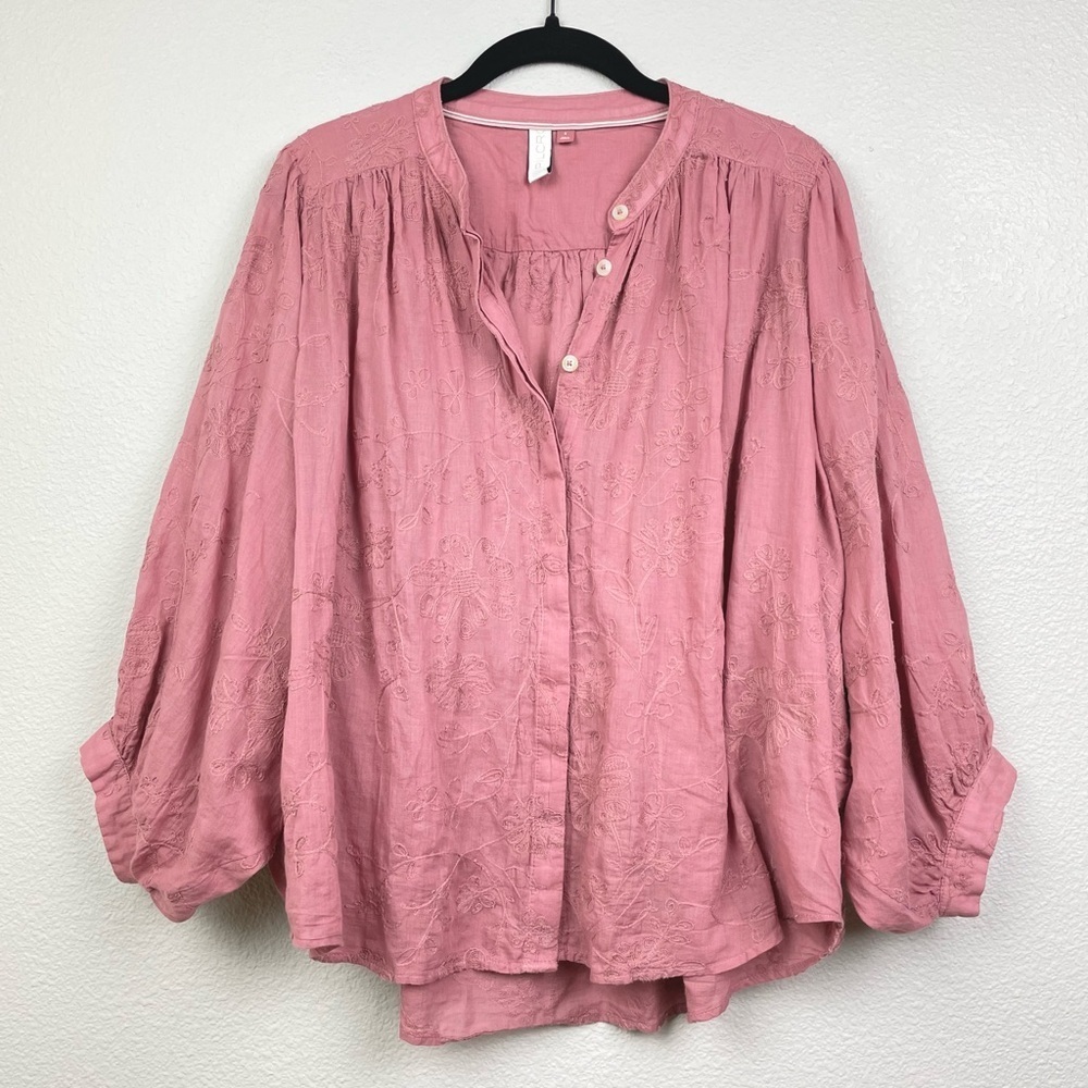 Anthro Pilcro Women's Small Mauve Pink Embroidered Floral Faustine Dolman Blouse - Picture 2 of 16